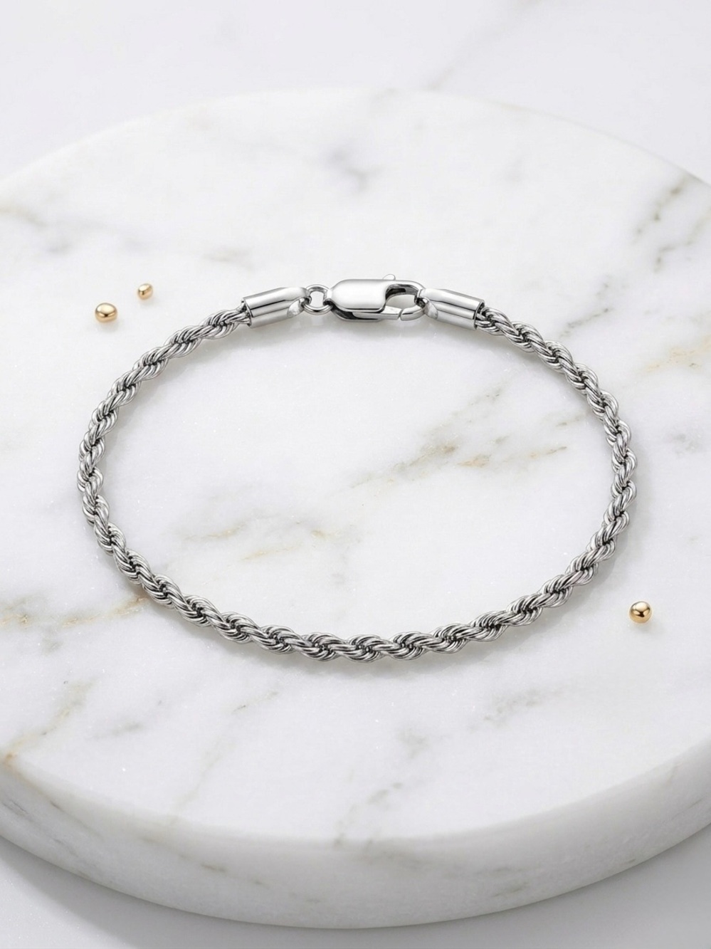 3 mm Silver Tone Slim Rope Chain Bracelet | 316L Premium Stainles Steel